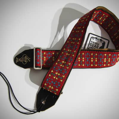 ACE Guitar Strap Red Kaleidoscope Rolling Stones Genuine Vintage Part Circa-1960s-Red with Yellow, Blue & Green Diamonds image 8