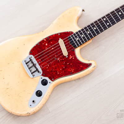 1966 Fender Musicmaster Offset Vintage Guitar Olympic White, Slab Brazilian Board w/ Case image 1