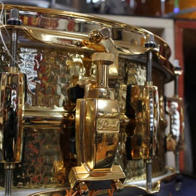 Early 2000s Pearl 5.5x14 Jimmy Degrasso Signature Snare Drum in Hammered Brass image 5