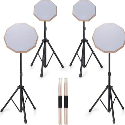 4 Sets 12 Inch & 8 Inch Practice Drum Pad with Stand and 2 Pairs of Sticks, Beginner Snare Drum Pad with Drumsticks, Double Sided Silent image 1