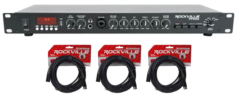 Rockville PPA52 Pro Preamp Pre-Amplifier w/Bluetooth/USB Interface+3) XLR Cables image 1