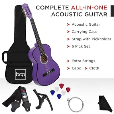 Best Choice Products Beginner Acoustic Guitar Set w/ Case, Strap, Strings - 38in-Pink image 9