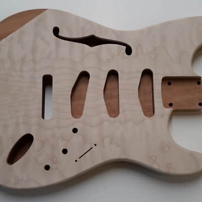 Shepard Custom Guitars Thinline Stratocaster Body Quilted Maple Top On 1pc Mahogany 2022 Unfinished image 3