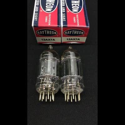 MATCHED PAIR RAYTHEON 12AX7A ECC83 Black Plate Vintage VACUUM TUBES 10.9827 image 1