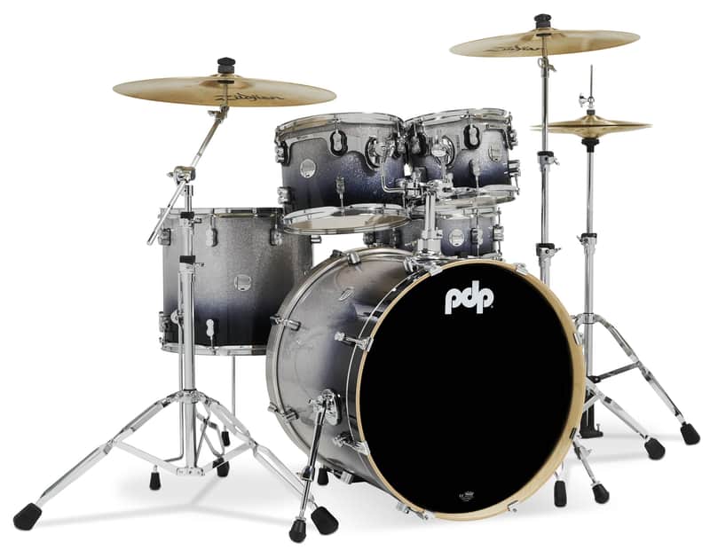 PDP Concept Maple 5-Piece Shell Pack, Silver to Black Fade Lacquer w/Chrome Hardware; 8x10, 9x12, 14x16, 18x22, 5.5x14 image 1