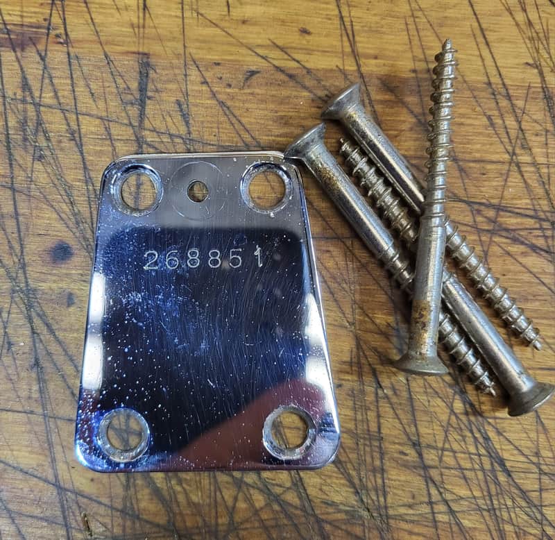 Vintage RARE 1966 EKO Model 995/2 Italy Electric Bass Guitar Neck Plate and Installation Screws Luthier Parts image 1