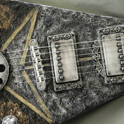 Steampunk Skull B.C. Rich junior V Guitar hand sculpted top handmade skull hardware flying v image 5
