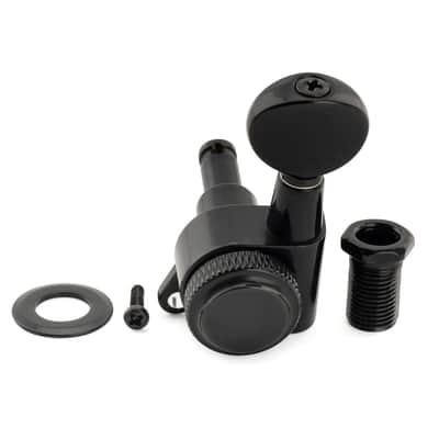 Brio Pro Left-Handed Locking Tuners — 6-in-Line | 18:1 Ratio | Vintage Oval Buttons - Black image 2