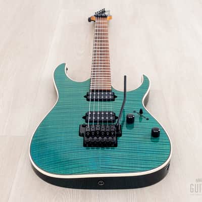 1998 Ibanez J Custom KRG1802 Spot Model Transparent Turquoise AAAA Flame Top DiMarzio HH image 10