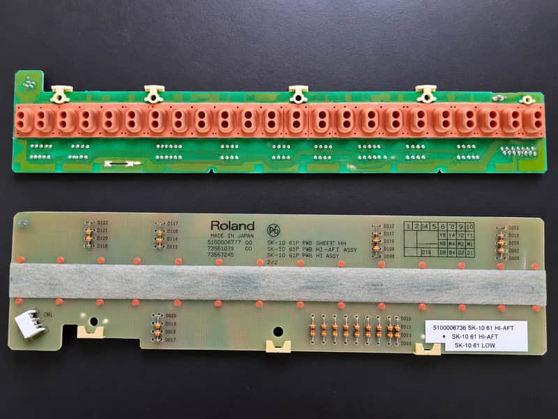 Original Roland Fantom-G6 61-key keyboard contact PCB set. Includes HI-AFT and LOW key contact boards with original rubber contact strips. Removed from a Roland Fantom-G6. Genuine Roland parts. image 1