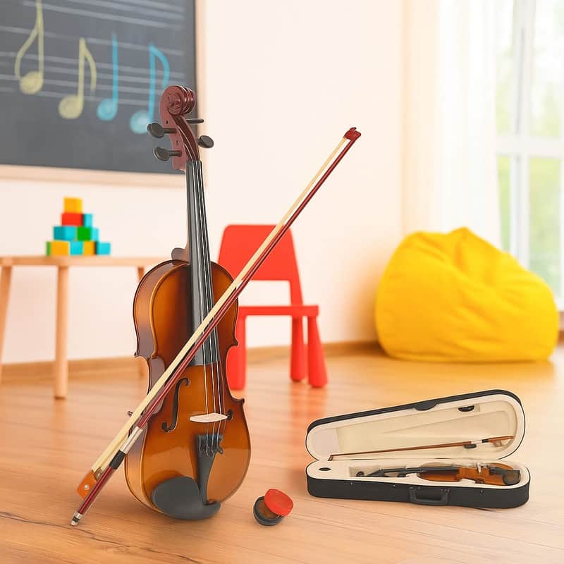 1/2 Acoustic Violin Starter Kit – Natural Wood Finish with Hard Case, Bow, and Rosin (Kids Beginner Gift Set) image 1