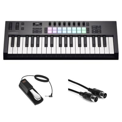 Novation Launchkey 37 MK4 USB MIDI Keyboard Controller (37-Key) Bundle with Auray FP-P1L Universal Piano-Style Sustain Pedal, Hosa Mid-310 Black 10 ft. Midi cable image 1