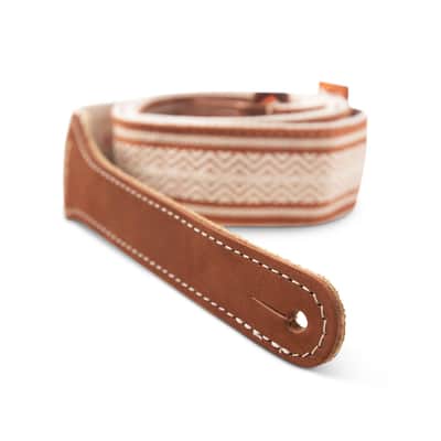 Taylor Guitars 2 Inch Academy Jacquard Leather Guitar Strap in White/Brown image 4