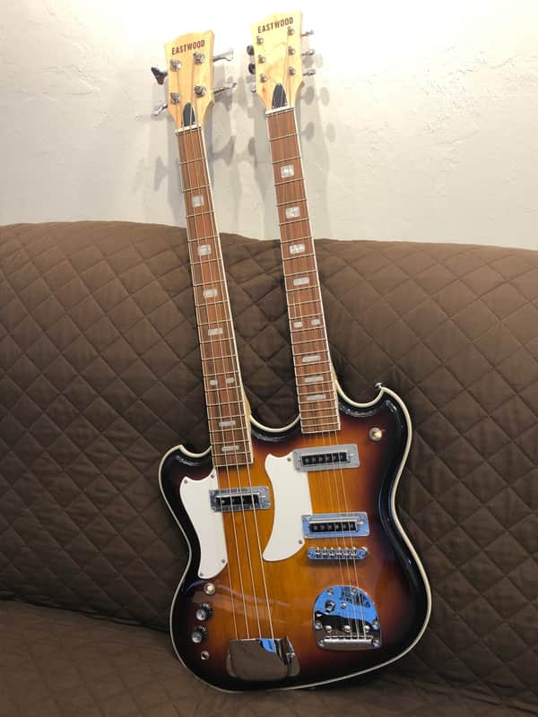 Eastwood MRG Series Double-Neck LH Bound Maple Top Body & Neck 4/6-String Electric Guitar w/Gig Bag for Left Handed Players image 1