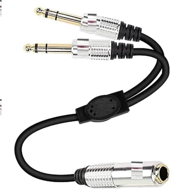 6.35mm 1/4 TRS Headphone Splitter Cable,1/4 inch TRS Female to Dual Stereo Male Plug Y Splitter Audio Extension Adapter Cable with Gold Plated for Amplifiers,Guitar and More- 50CM/1.6F image 1