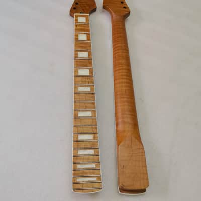 Roasted Flame Maple Strat Style Guitar Neck, 22 Frets, Satin Finish image 2