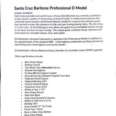 Santa Cruz DBB Baritone- African Blackwood and Adirondack Spruce image 8