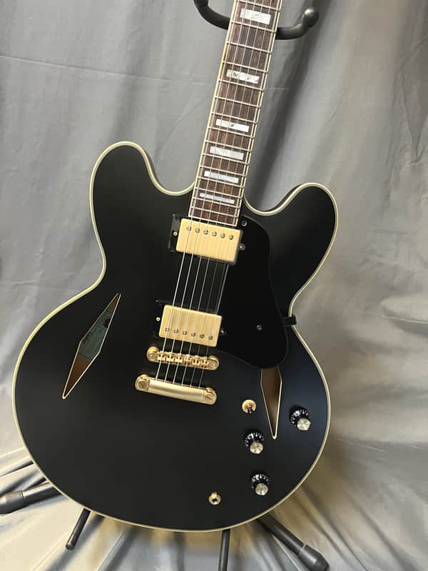 Epiphone Emily Wolfe Sheraton w/ PICKGUARD / Black Aged Gloss w/EpiLite Case Excellent image 1