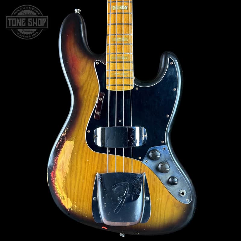 Vintage 1975 Fender Jazz Bass 3-Color Sunburst w/non original case TSU25058 image 1