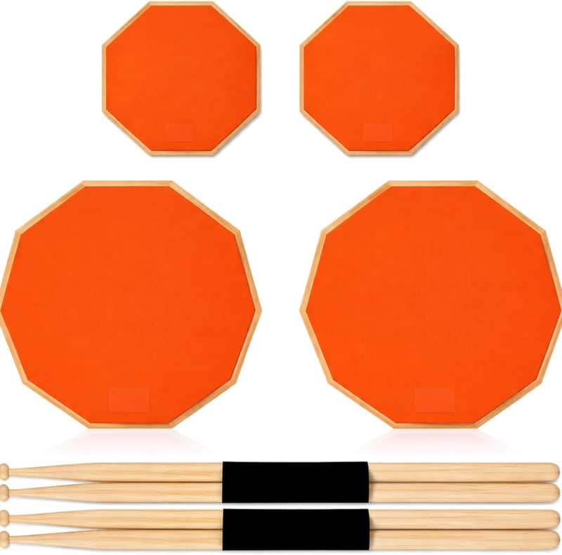 8 Pieces Drum Practice Pad and Sticks Set 12 Inch, 8 Inch Double Sided Silent Snare Pads with 2 Pairs 5a Drum Sticks for Realistic Practice Drumming(Orange) image 1