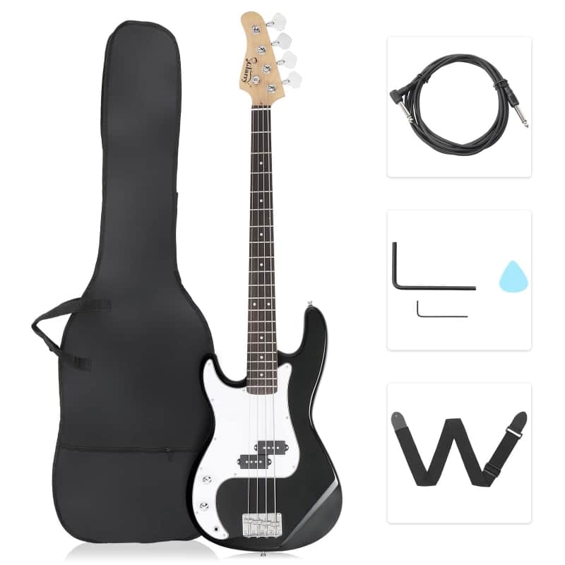 Glarry GP Left Handed Electric Bass Guitar Cord Wrench Tool Black image 1