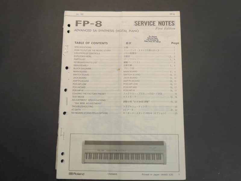 Roland FP-8 Service Notes [Three Wave Music] image 1