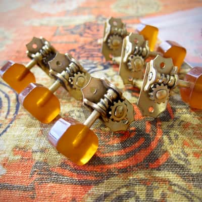 1930s-1940s Kluson Tuners for Gibson Vega Kay Archtop Jazz Guitar Gold with Amber Buttons Authentic Vintage image 10