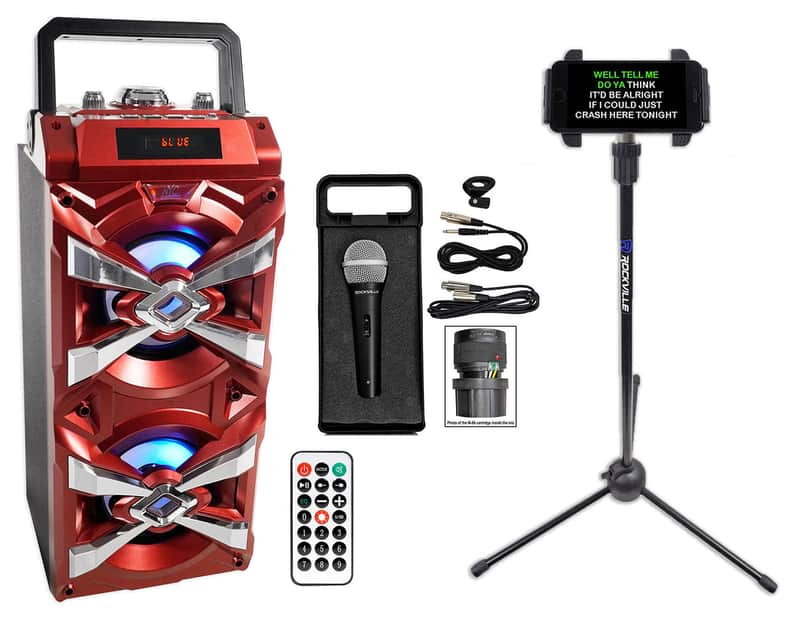 NYC Acoustics Bluetooth Karaoke Machine System w/LED's+Microphone+Remote+Stand image 1