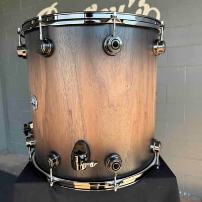 DW Collector's Pure Walnut 16x16 Floor Tom in Satin Candy Black Burst over Natural Satin with Black Nickel Hardware image 4