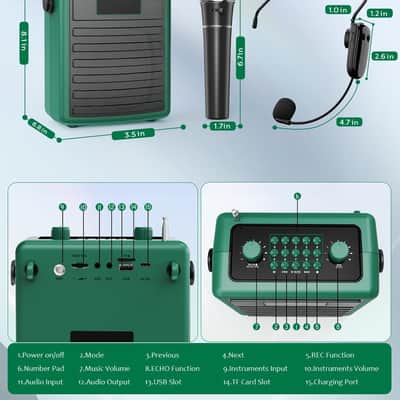 40W Powerful Wireless Voice Amplifier for Teachers, Bluetooth Speaker PA System Karaoke Machine, Portable Speaker with Microphone Support BT/USB/TF Card/Aux/Guitar image 2