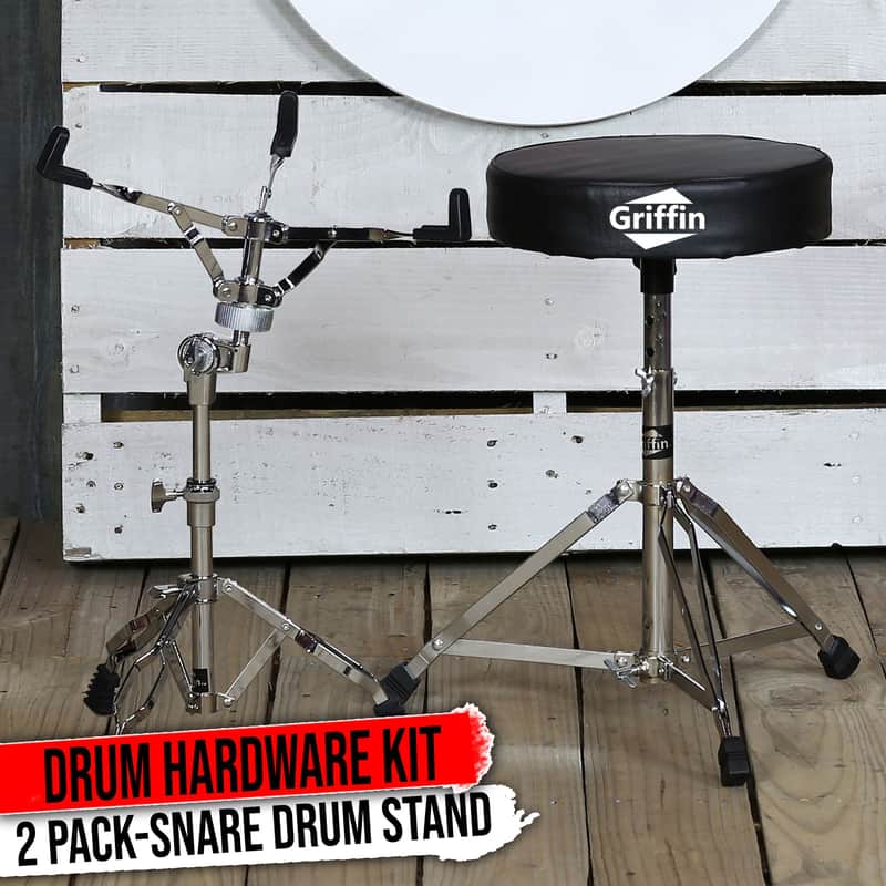 GRIFFIN 2-PACK Drum Throne & Snare Stand | Double Braced Legs Light-Weight Mount image 1