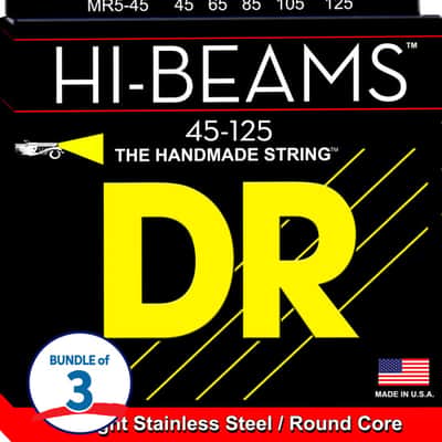DR Strings MR5-45 Hi-Beam Stainless Steel Bass Guitar Strings - .045-.125 Medium 5-string (3-Pack) image 2