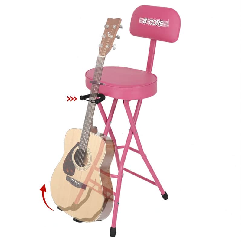 5Core Guitar Stool 3.15" Padded Chair w Backrest Foldable Music Seat Built in Foot Rest Guitar Stand image 1