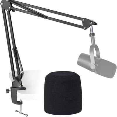 Boom Arm Mic Stand with Pop Filter, Adjustable Suspension Boom Scissor Arm Stand with Pop Filter image 1