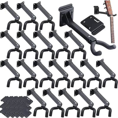20 Pcs Guitar Hanger Wall Mount Guitar Hangers Hooks Holders with Slat Adapter 180° Adjustable Black Hook Stand Wall Mount for Acoustic Electric Bass image 1