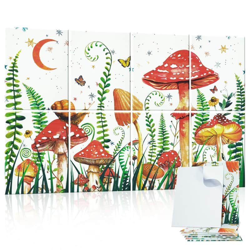 8 Pack Art Acoustic Panels, 48"X32" Self-Adhesive Soundproof Wall Panels, Decorative Sound Absorbing Panels, Acoustic Treatment For Studio Home ?Office (Mushroom Butterfly Snail) image 1