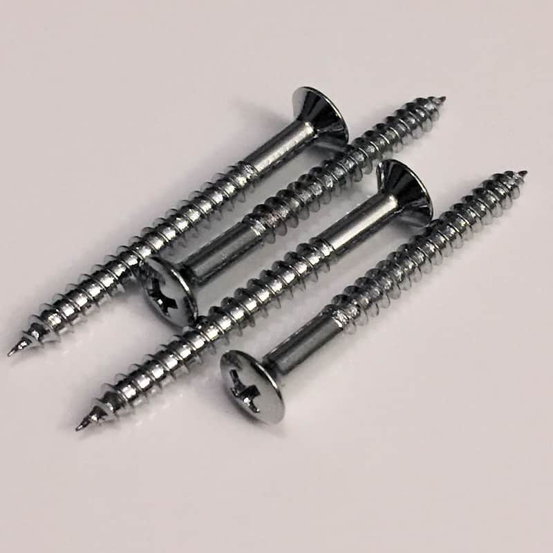 GUITAR SCREWS - Set of 4 NECK MOUNTING - For Plate or Bushings - CHROME image 1