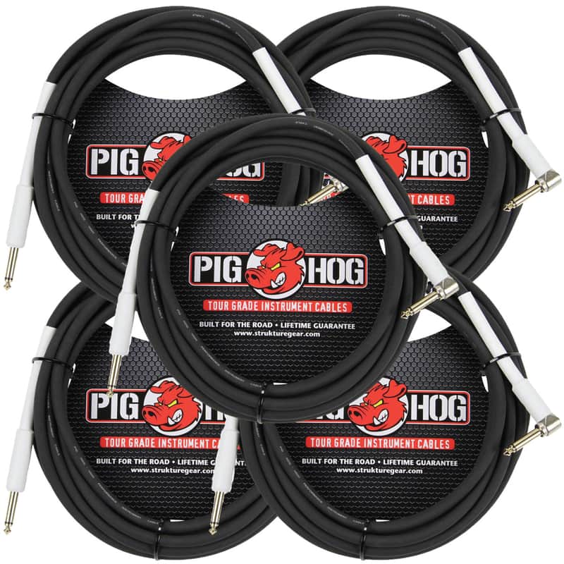 5 Pack Pig Hog PH186R Right Angle 8mm 18.5FT 1/4"-1/4"  Inst Cable Lifetime Warranty! image 1