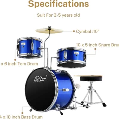 Eastar Drum Set 14 inch Drum Kit for Beginners, 3-Piece with Adjustable Throne image 3