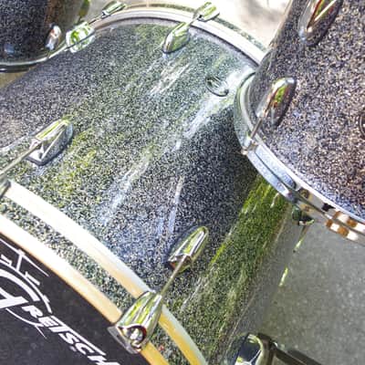 Gretsch Renown Blue metal sparkle Maple black silver blue Drum set kit 22 bass 16 12 tom 3 piece image 5