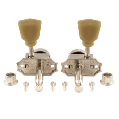 Vintage Style 3L3R Guitar Locking Tuners String Tuning Pegs Keys Machine Heads Set for Les Paul Style Electric or Acoustic Guitar, Nickel with Green Keystone Button image 5