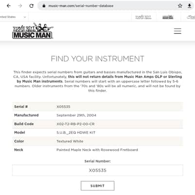 Ernie Ball Music Man S.U.B 2 EQ 2004 Textured White, Made in USA no longer in production image 4