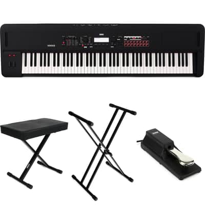 Korg Kross 2-88-MB 88-key Synthesizer Workstation Essentials Bundle - Super Matte Black
