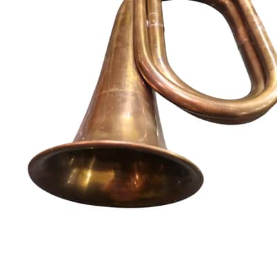 Vintage Brass Hunting Horn 1960s England or France Nickel Plated Mouthpiece Chain image 3