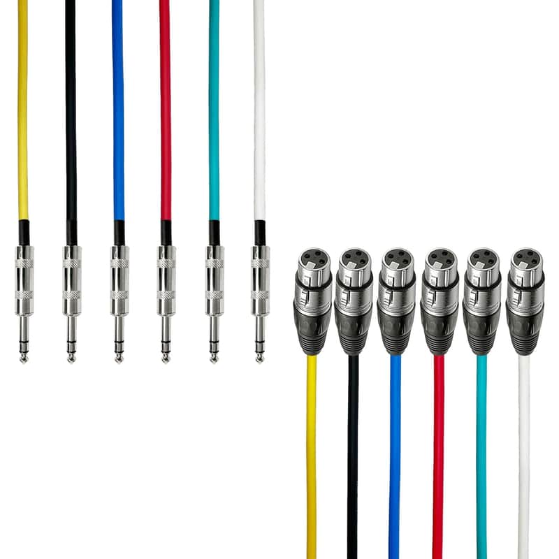 XLR Female to 1/4" TRS Balanced 3ft Speaker Color Cable Pack | Balanced Speaker, Microphone Snake Cords (3ft - 6 Pack) image 1