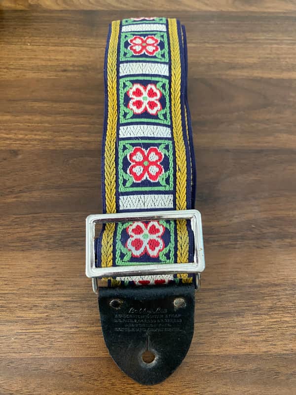 Vintage 1960s Bobby Lee Green With Red Clovers Guitar Strap Ace Style image 1
