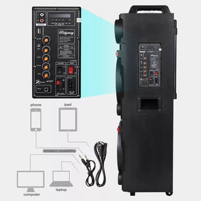 Double 10" Portable PA Bluetooth Speaker with Subwoofer – DJ Party Sound System with MIC & FM image 2