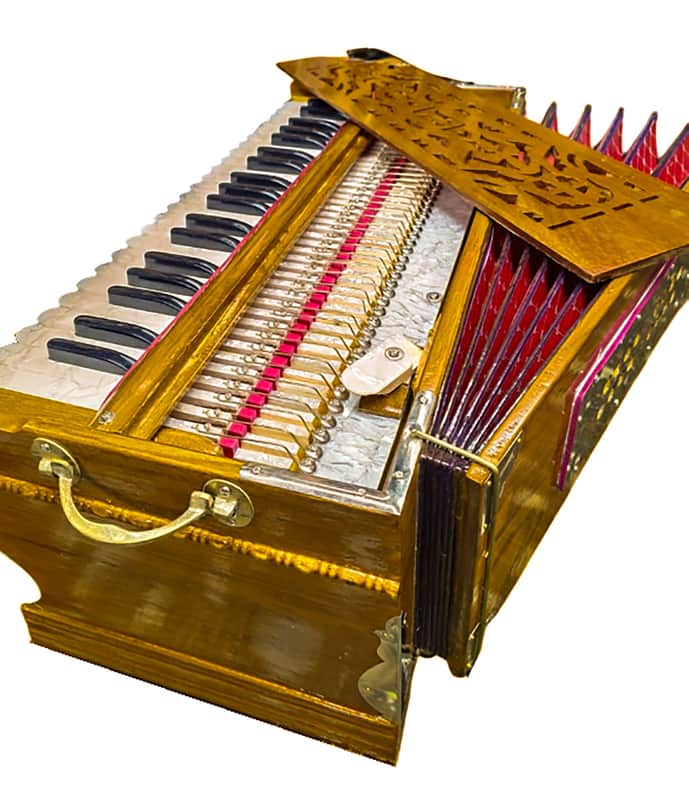 Superbrass Calcutta Fixed Design (non-folding) Professional Teak Wood Harmonium w Palitana Reeds. USA TARIFF INCLUDED image 1