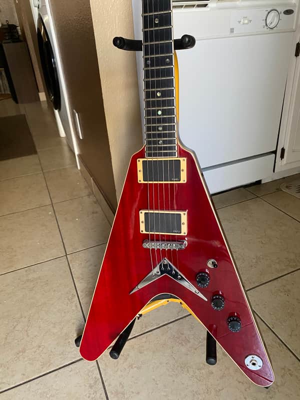 Dean Custom shop V 1996 transition era guitar from the Florida custom shopTransparent Cherry image 1