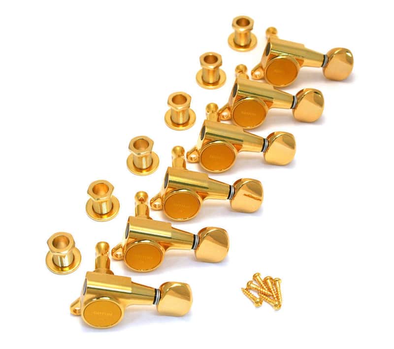 TK-0760-002 Gotoh Gold Sealed 6 Inline Mini Tuners Round Button Fender Guitar image 1